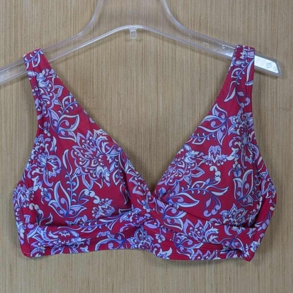 Alex Marie Resort Beach Paisley Twist Front Bikini Swim Top Women Large Red Blue